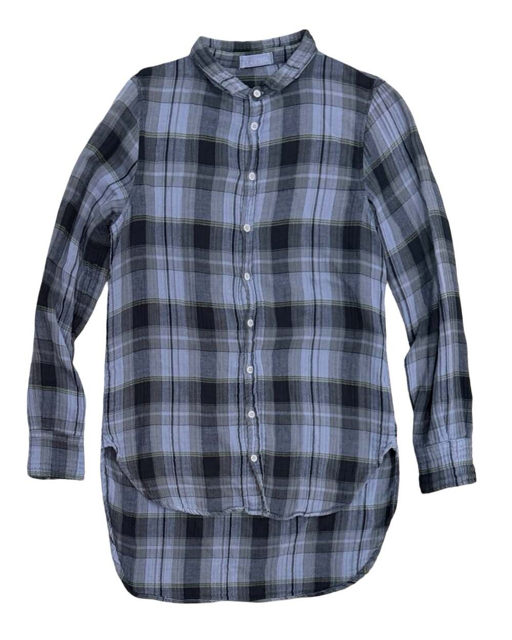 CP Shades Blue Plaid Combo Cotton Longline Button Down Tunic